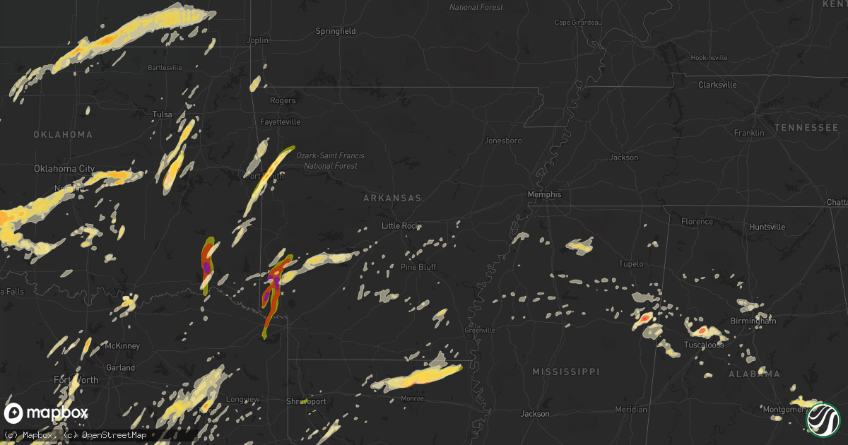 Hail map in Arkansas on April 29, 2016