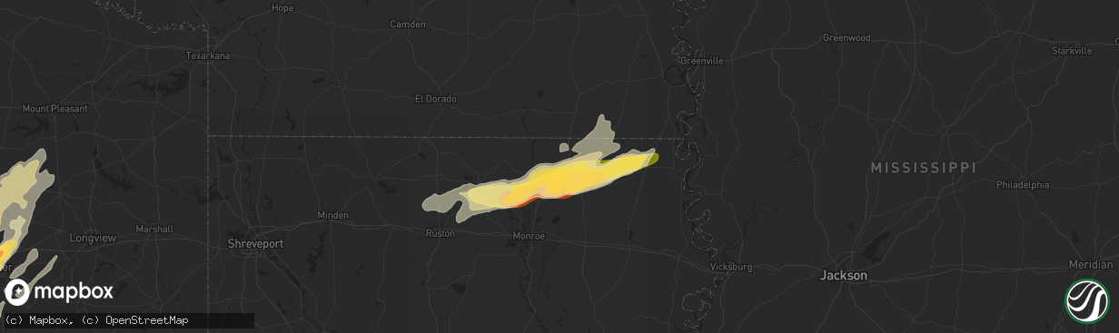 Hail map in Bastrop, LA on April 29, 2016