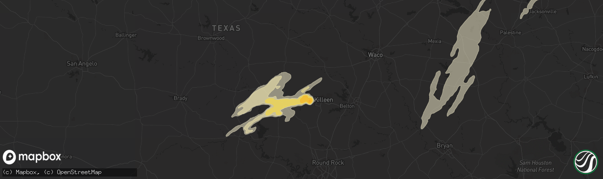 Hail map in Copperas Cove, TX on April 29, 2016