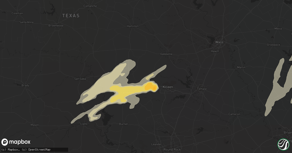 Hail map in Copperas Cove, TX on April 29, 2016