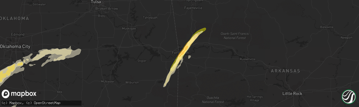 Hail map in Fort Smith, AR on April 29, 2016