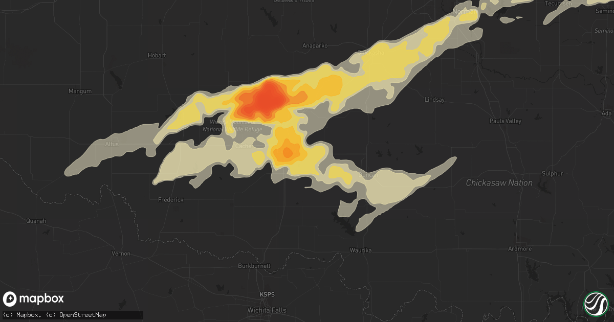 Hail map in Lawton, OK on April 29, 2016