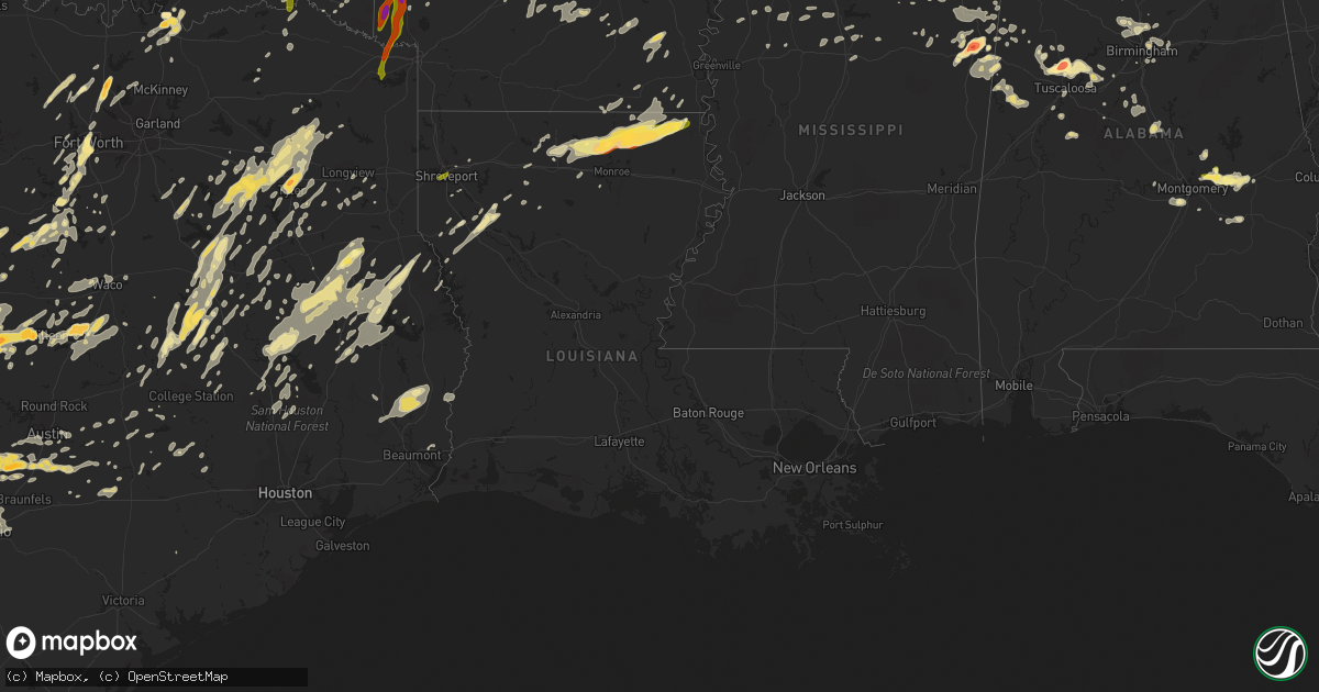 Hail map in Louisiana on April 29, 2016