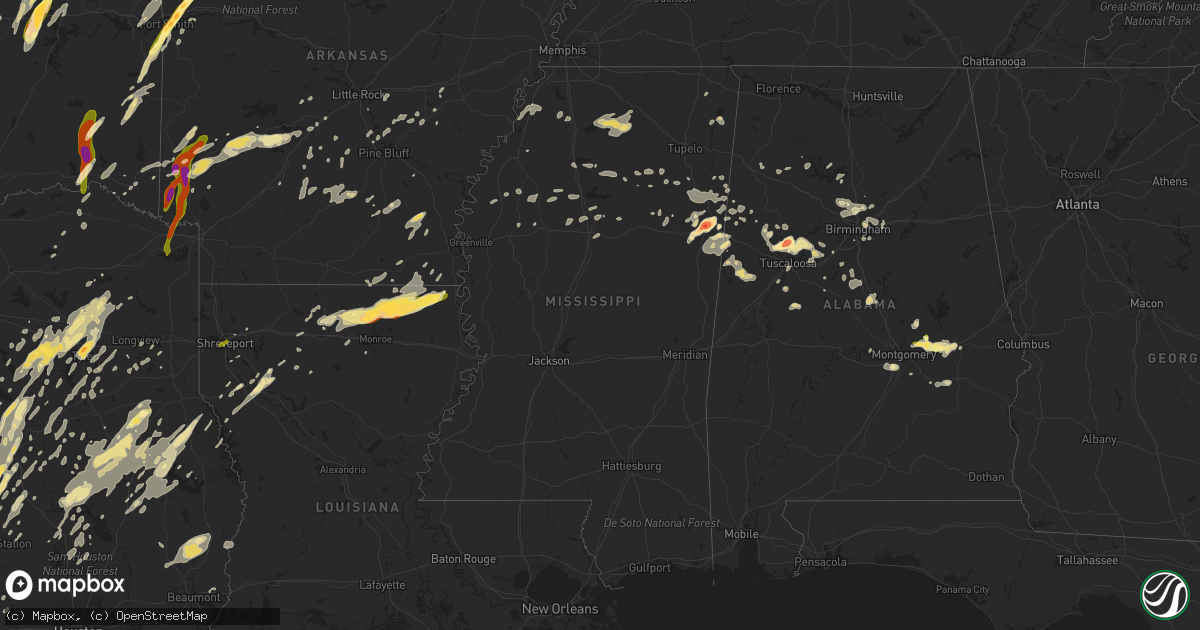 Hail map in Mississippi on April 29, 2016