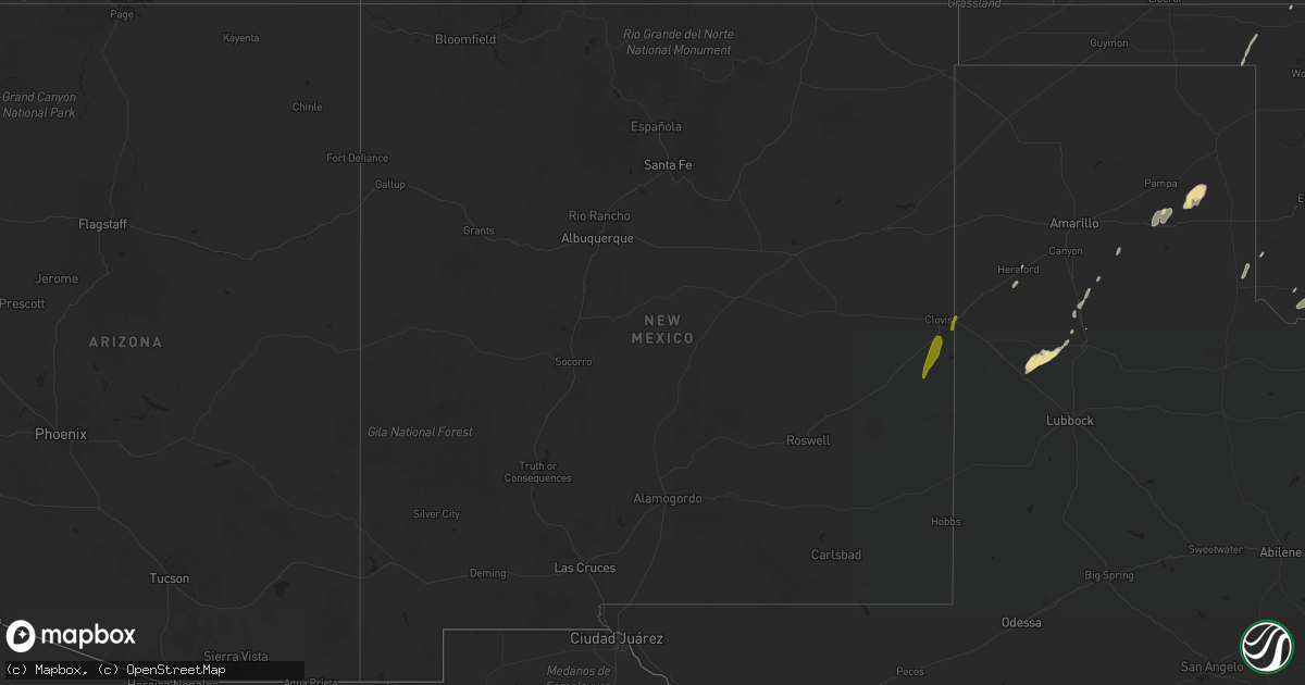 Hail map in New Mexico on April 29, 2016