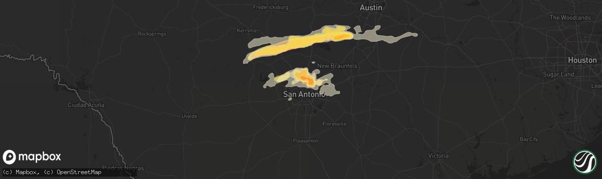 Hail map in San Antonio, TX on April 29, 2016