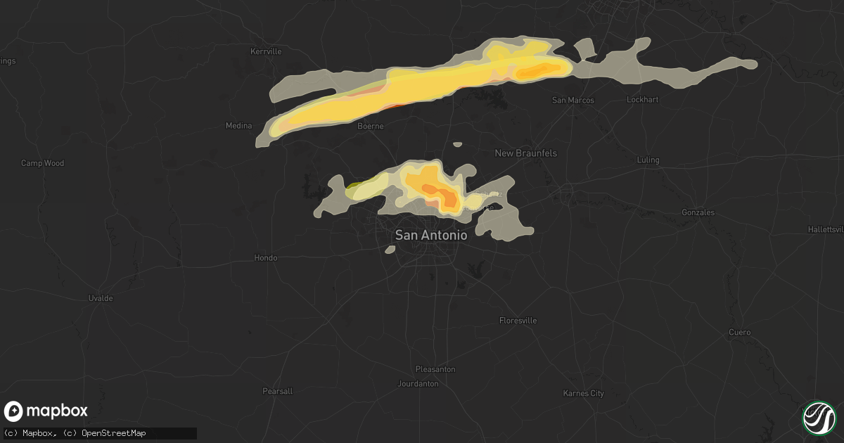 Hail map in San Antonio, TX on April 29, 2016