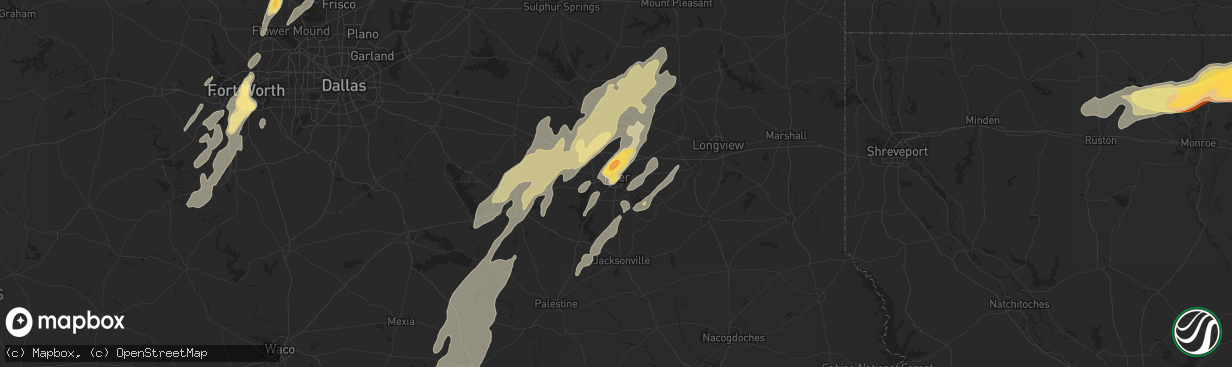 Hail map in Tyler, TX on April 29, 2016