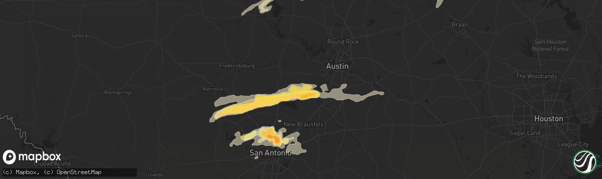 Hail map in Wimberley, TX on April 29, 2016