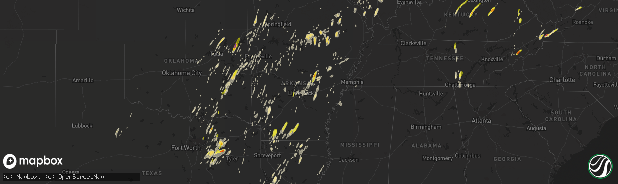 Hail map in Arkansas on April 29, 2017