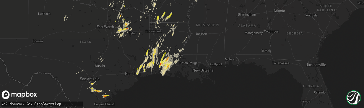 Hail map in Louisiana on April 29, 2017