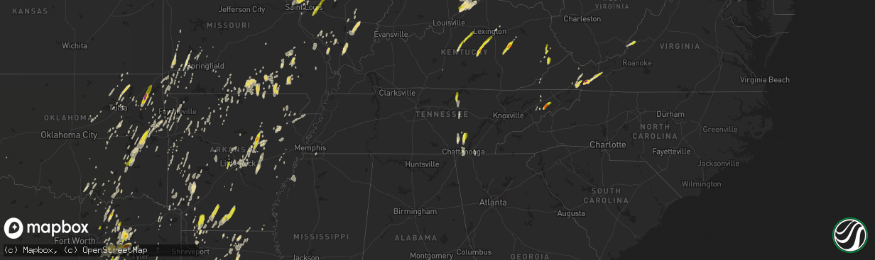 Hail map in Tennessee on April 29, 2017