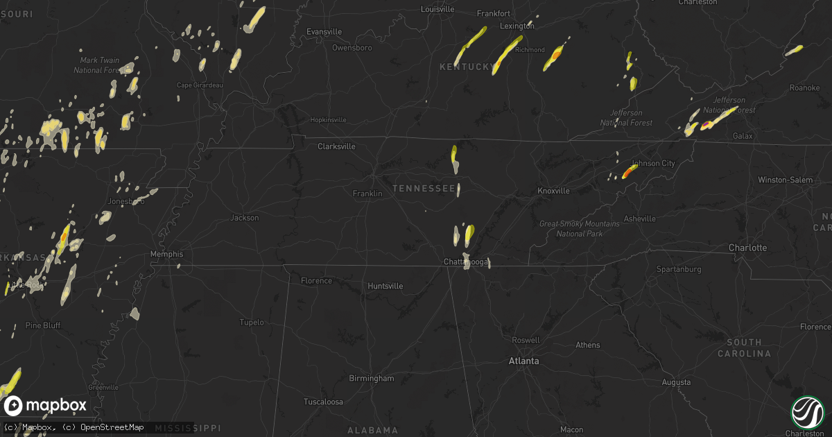 Hail map in Tennessee on April 29, 2017