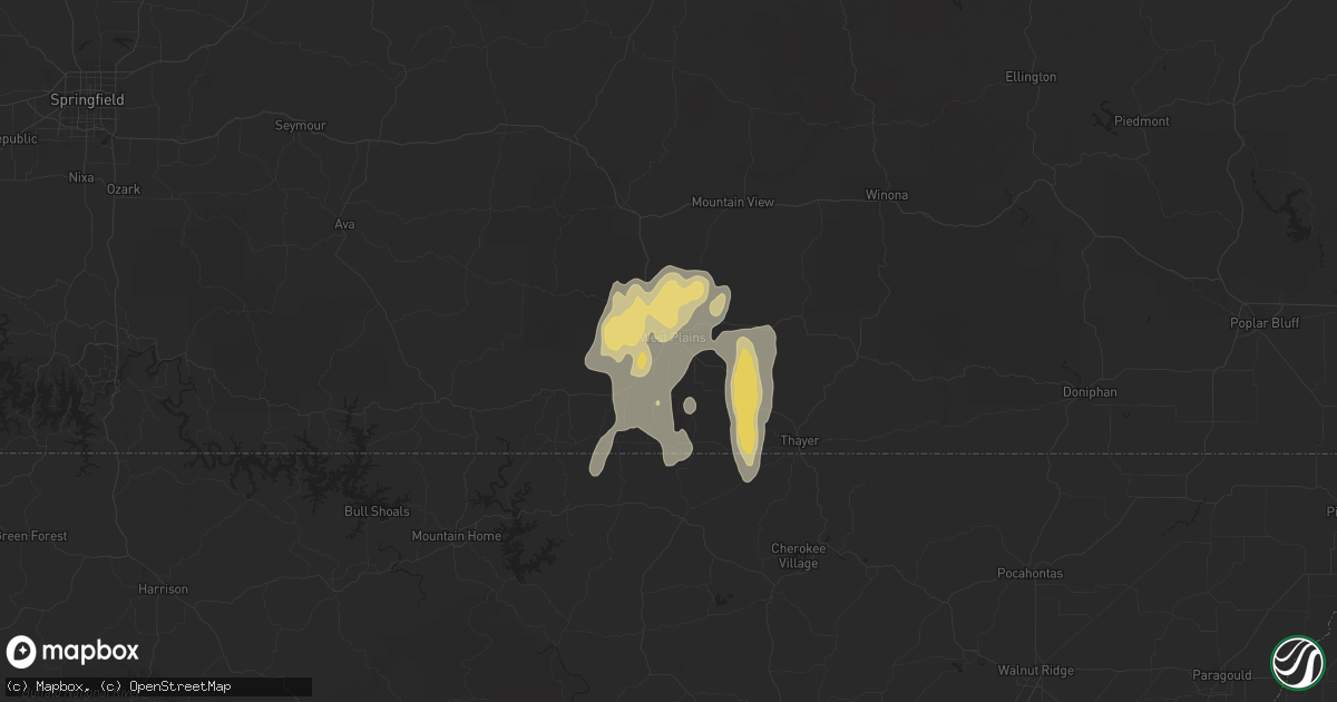Hail map in West Plains, MO on April 29, 2017