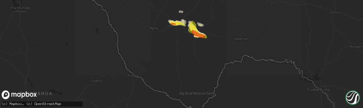 Hail map in Alpine, TX on April 29, 2018