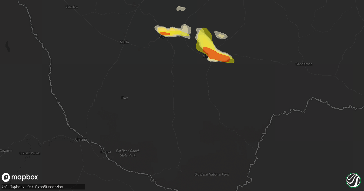 Hail map in Alpine, TX on April 29, 2018