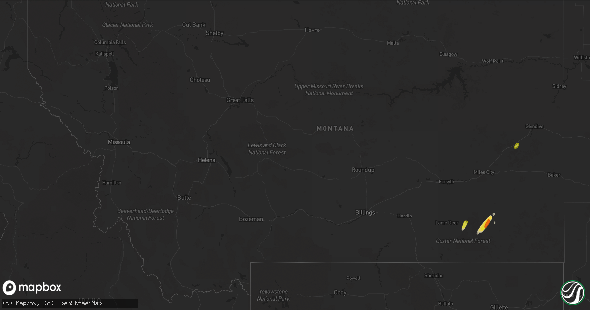 Hail map in Montana on April 29, 2018