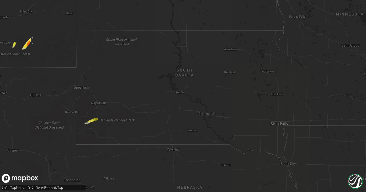 Hail map in South Dakota on April 29, 2018