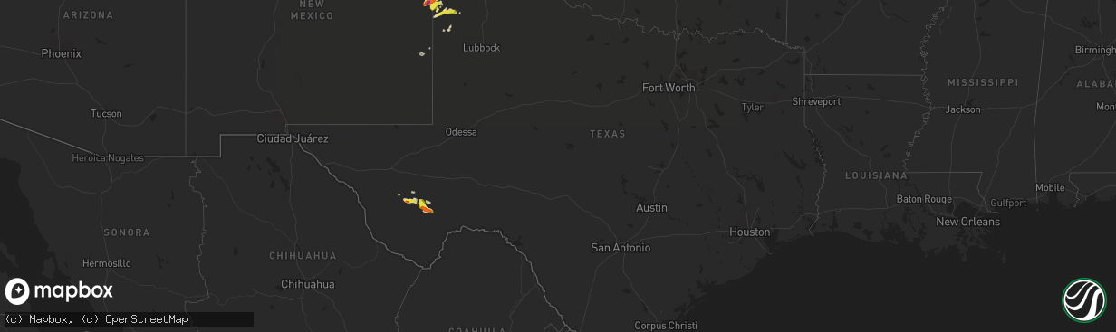 Hail map in Texas on April 29, 2018