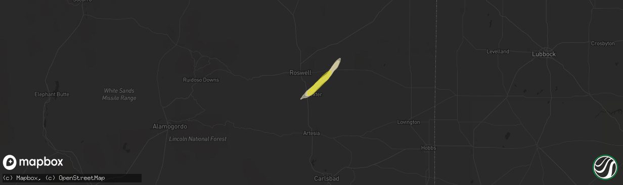 Hail map in Dexter, NM on April 29, 2019