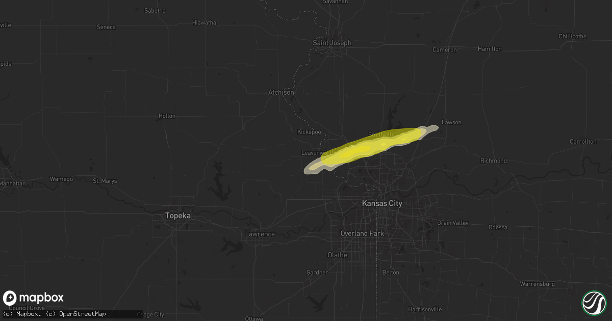 Hail map in Leavenworth, KS on April 29, 2019