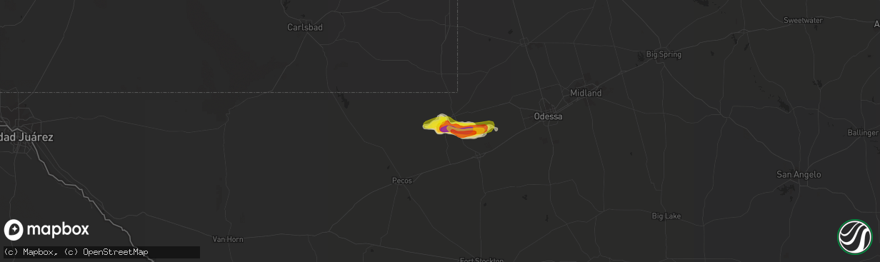 Hail map in Wink, TX on April 29, 2019