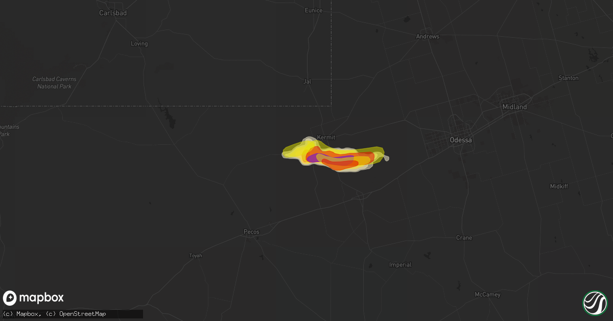 Hail map in Wink, TX on April 29, 2019