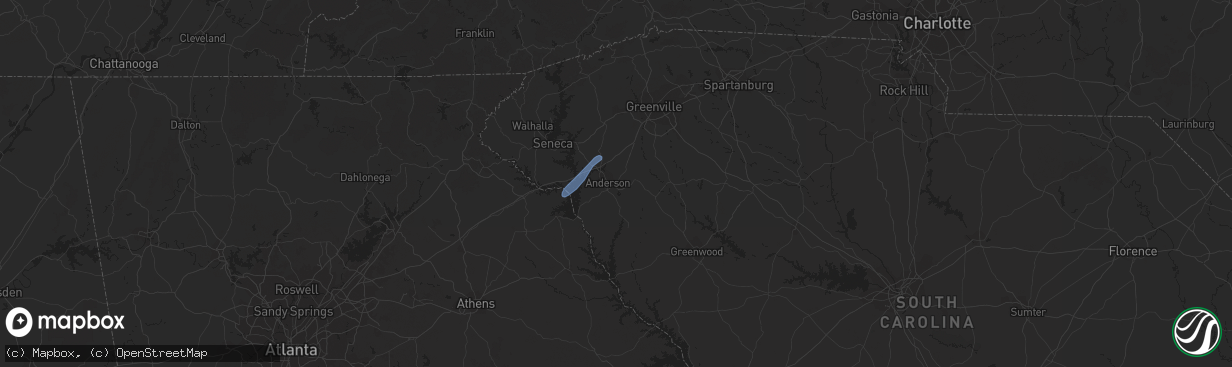 Hail map in Anderson, SC on April 29, 2020