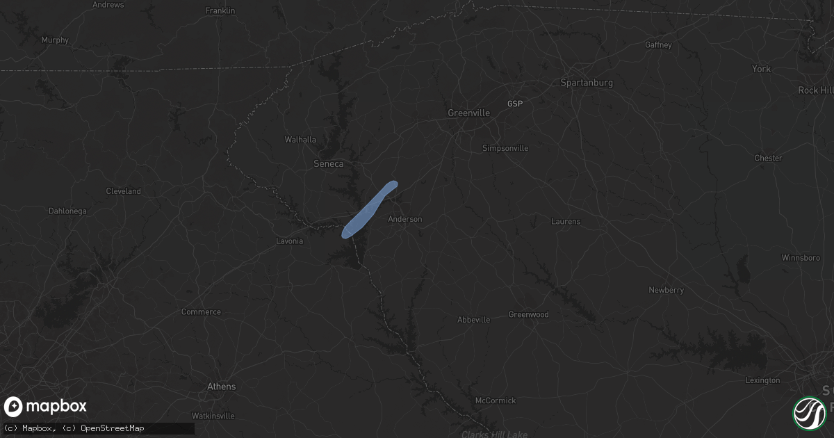 Hail map in Anderson, SC on April 29, 2020