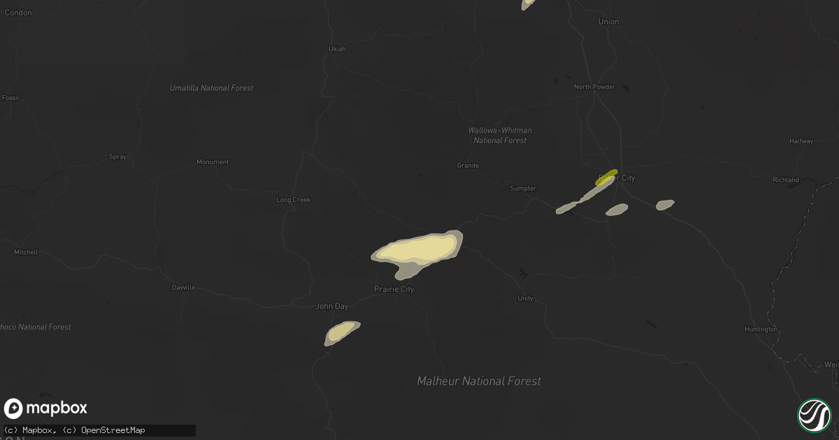Hail map in Bates, OR on April 29, 2020