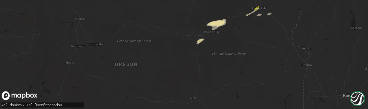 Hail map in Canyon City, OR on April 29, 2020