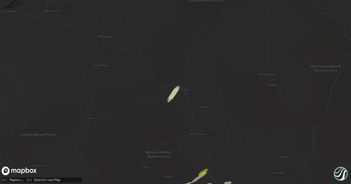 Hail map in La Grande, OR on April 29, 2020