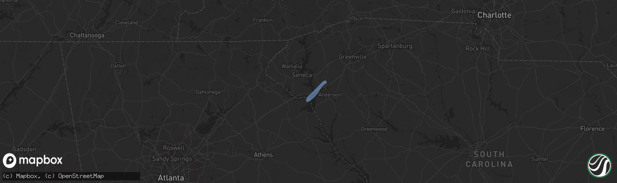 Hail map in Townville, SC on April 29, 2020