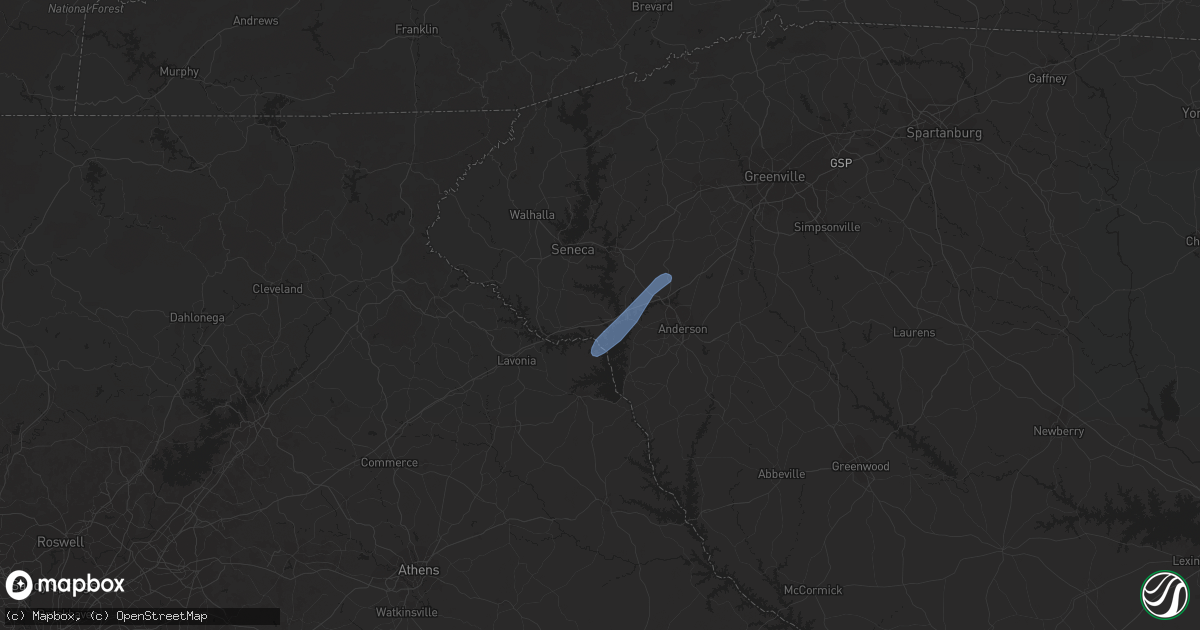 Hail map in Townville, SC on April 29, 2020