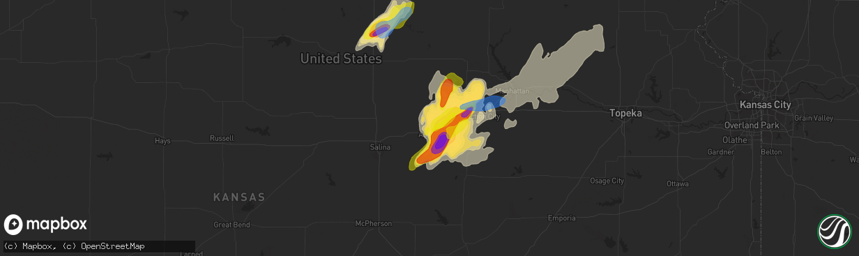 Hail map in Abilene, KS on April 29, 2022