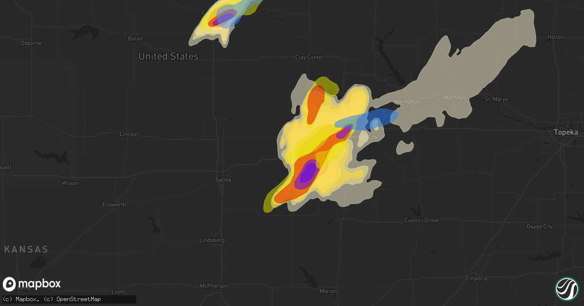 Hail map in Abilene, KS on April 29, 2022
