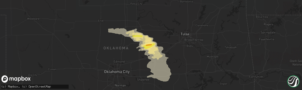 Hail map in Cushing, OK on April 29, 2022