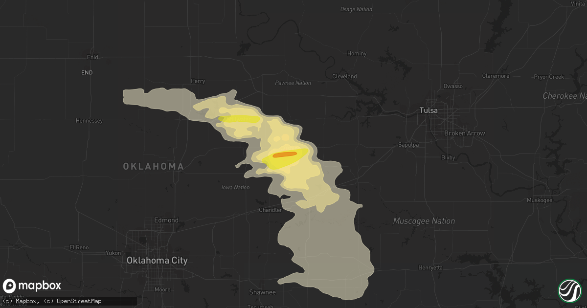 Hail map in Cushing, OK on April 29, 2022