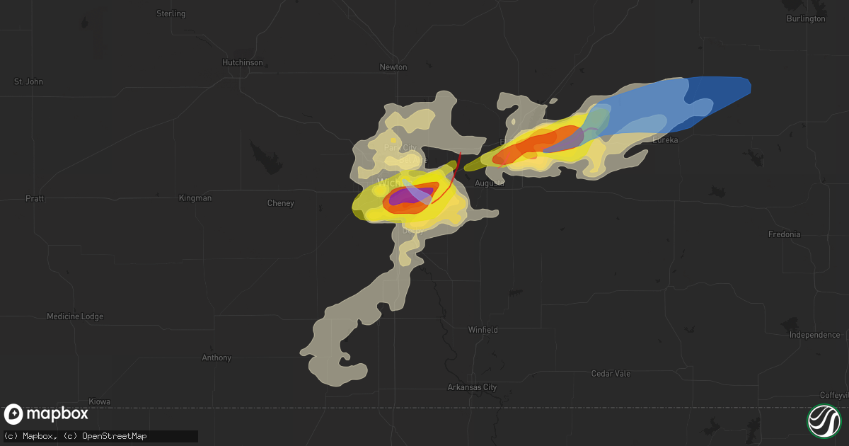 Hail map in Derby, KS on April 29, 2022