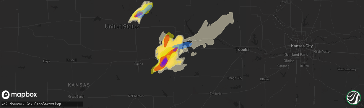 Hail map in Junction City, KS on April 29, 2022