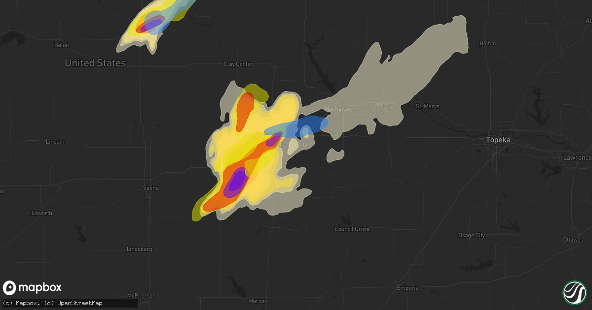 Hail map in Junction City, KS on April 29, 2022