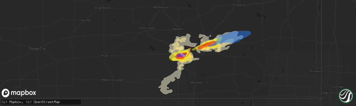 Hail map in Wichita, KS on April 29, 2022