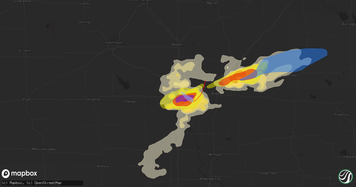 Hail map in Wichita, KS on April 29, 2022