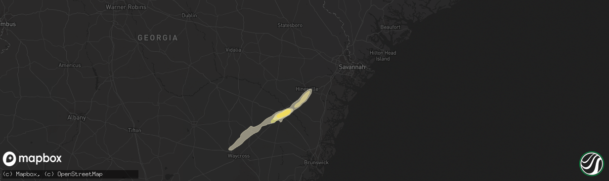 Hail map in Hinesville, GA on April 29, 2023