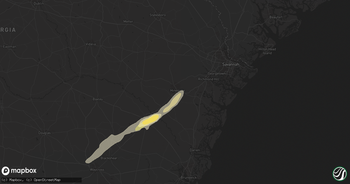 Hail map in Hinesville, GA on April 29, 2023