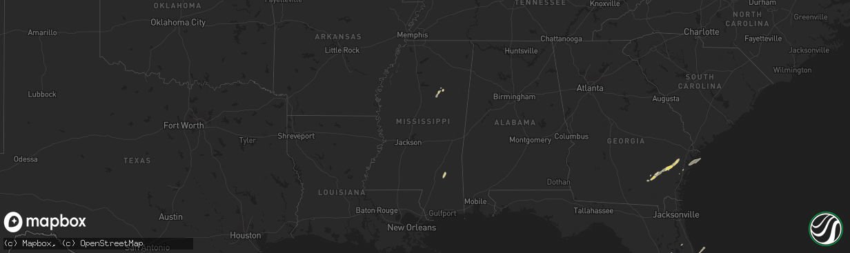 Hail map in Mississippi on April 29, 2023