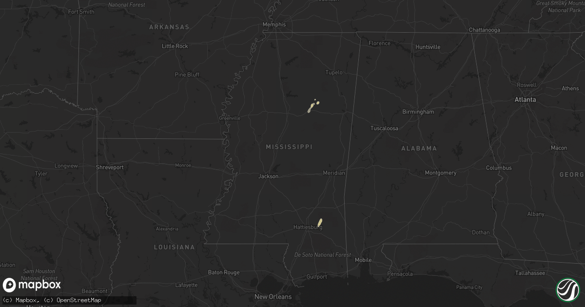 Hail map in Mississippi on April 29, 2023