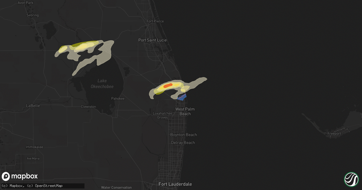 Hail map in Palm Beach Gardens, FL on April 29, 2023