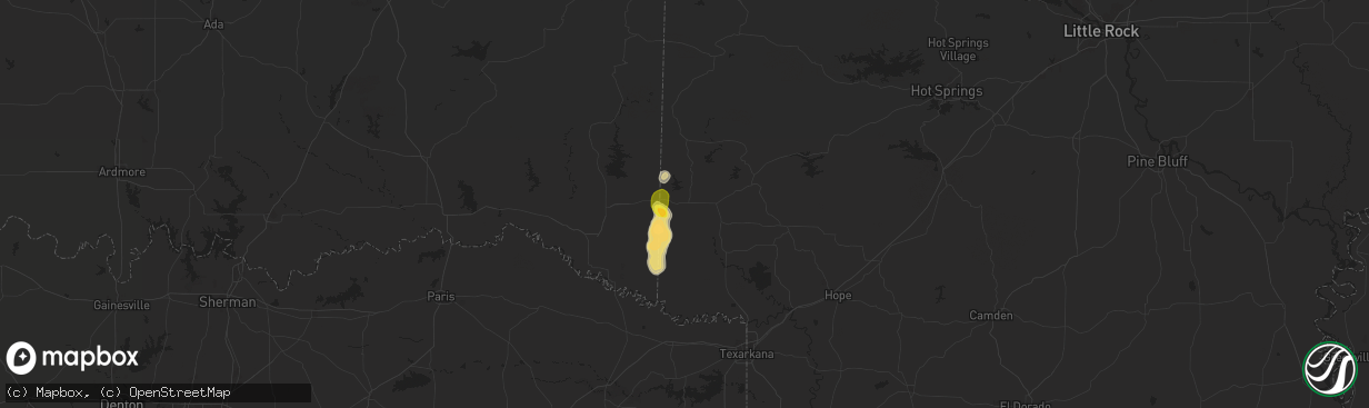 Hail map in De Queen, AR on April 29, 2024