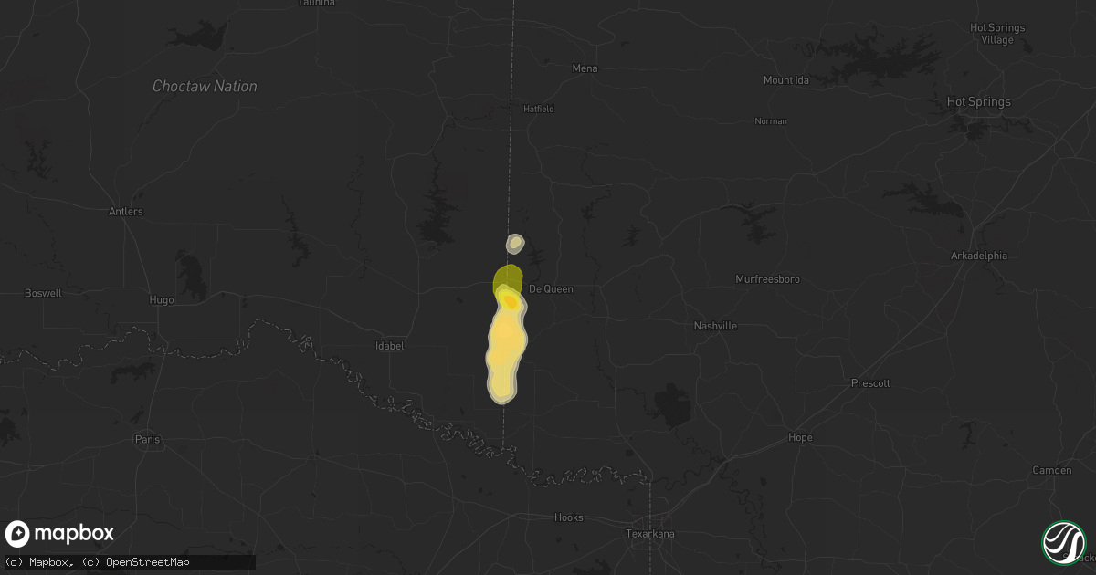 Hail map in De Queen, AR on April 29, 2024